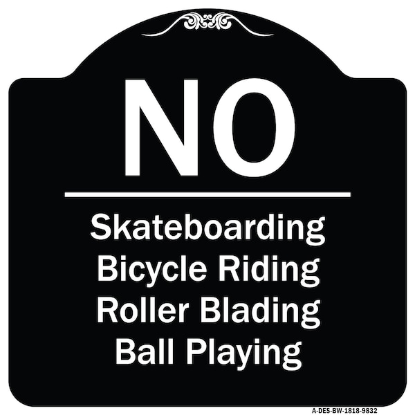 Designer Series-No-Bicycle Riding Roller Blading Ball Playing, 18" x 18", BW-1818-9832